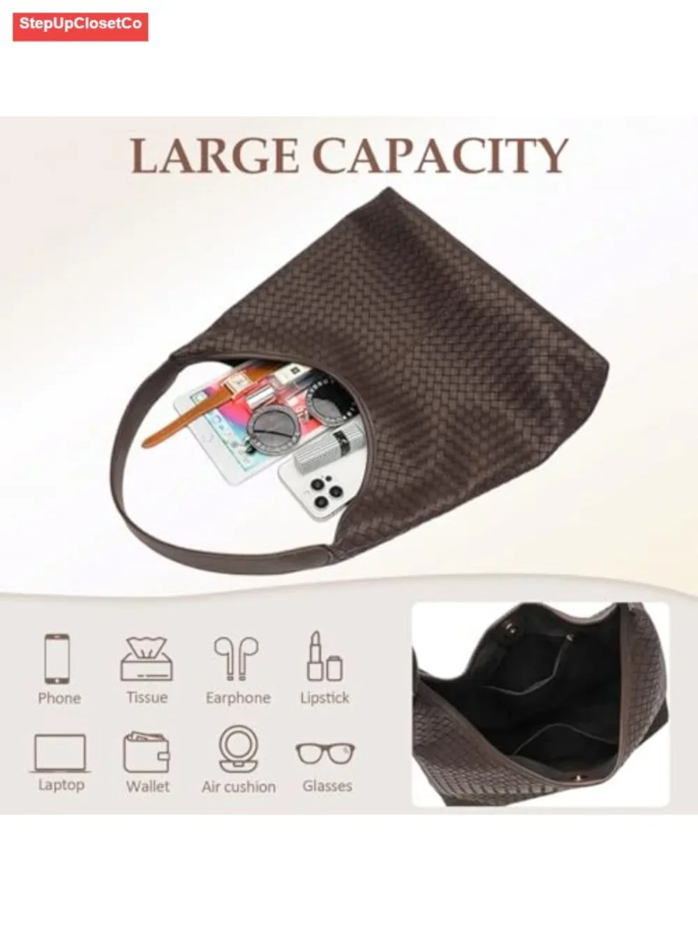 Woven Textured Vegan Leather Hobo Tote Bag Large Slouchy Purse for Women Trendy